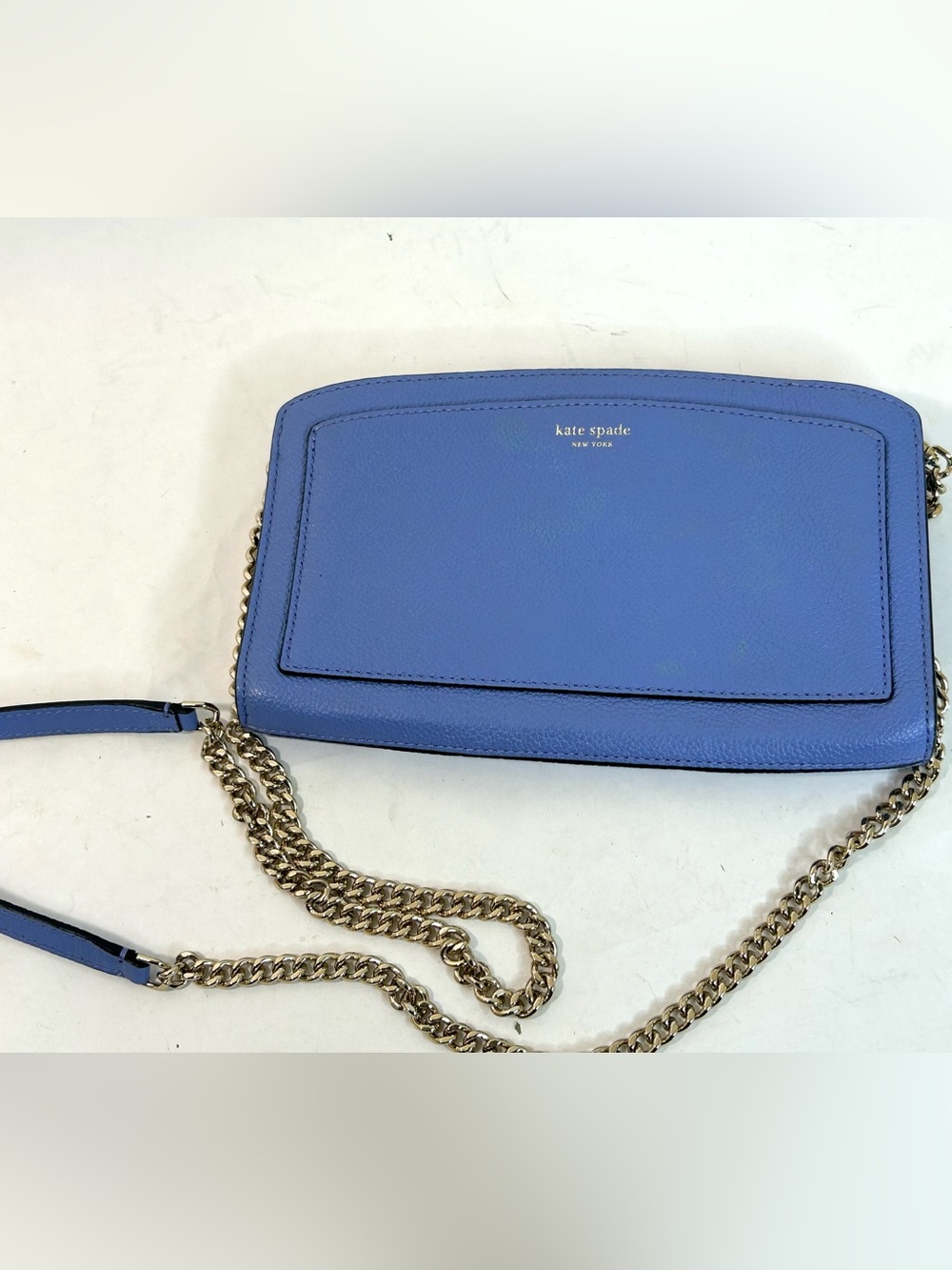 Kate Spade New York Margaux Crossbody in Blue Leather with Chain Strap